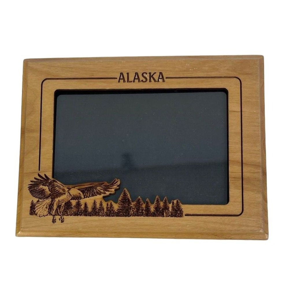 Laser Carved‎ Alaska Picture Frame with Eagle Evergreen Trees 3 x 4.5 Opening